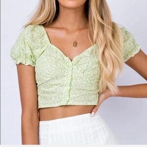 Princess Polly Green Floral Crop Blouse